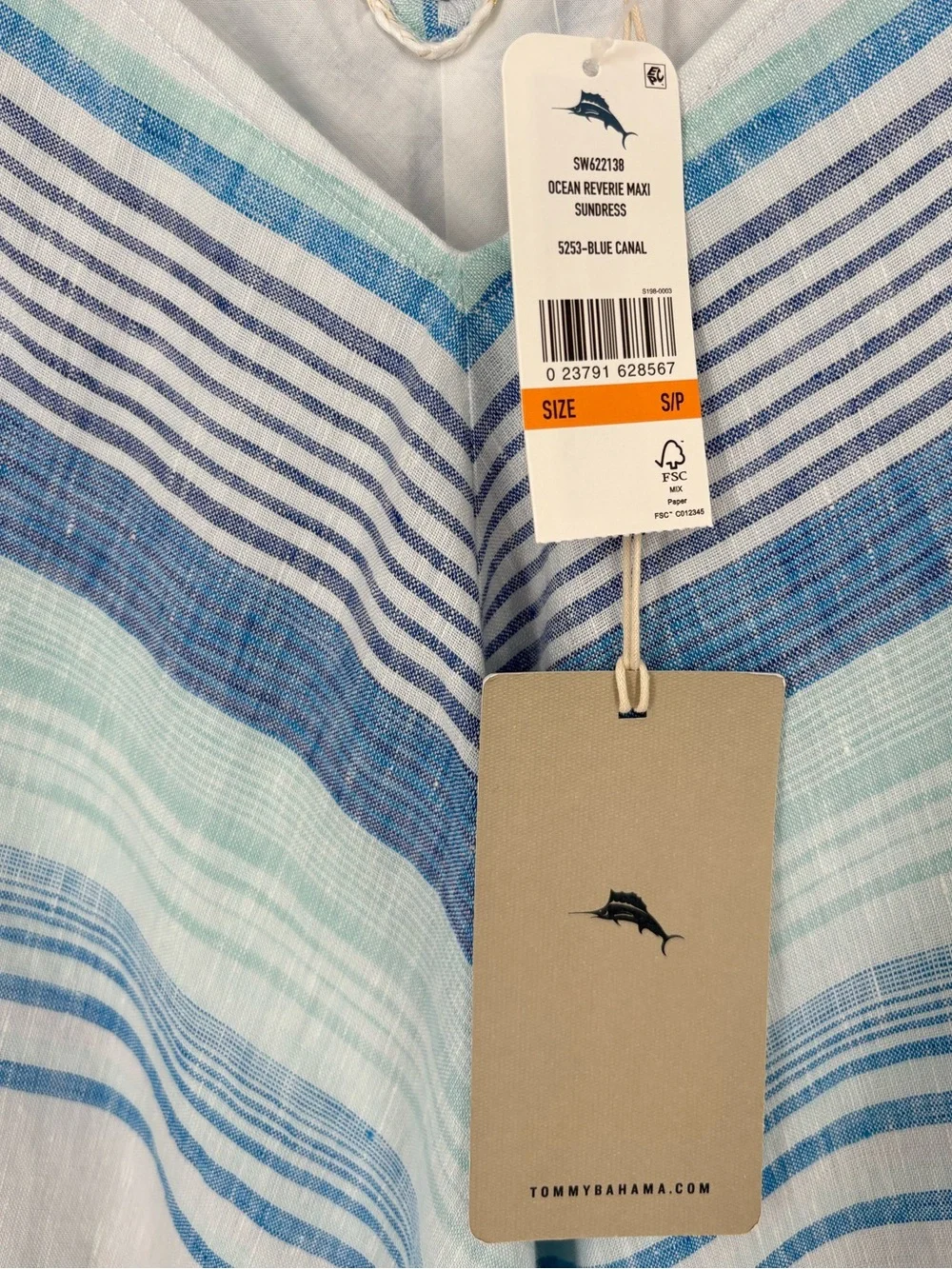 Tommy Bahama Ocean Reverie Maxi Dress Size Small Linen Stripe NWT Resort Beach - Picture 4 of 16